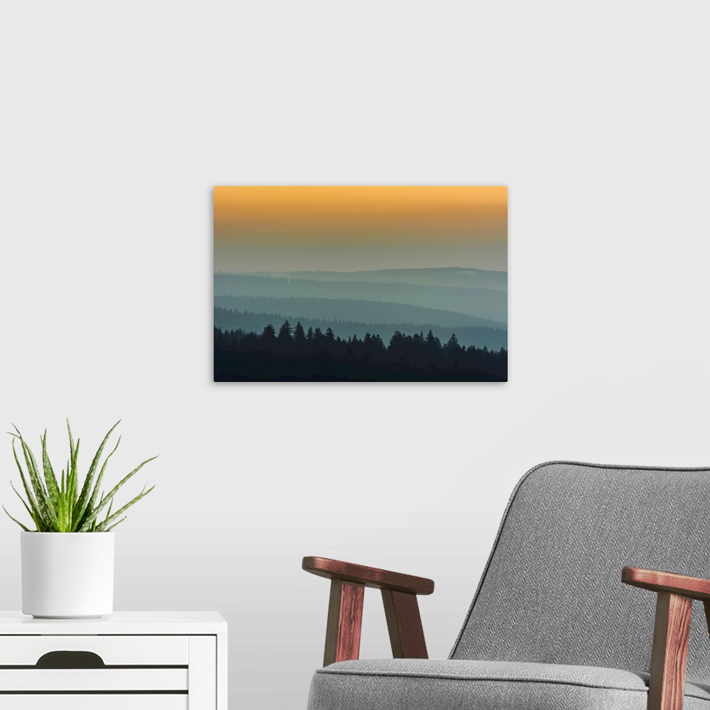 Low Mountain Landscape Dusk, At Germany Lower Peels Canvas Saxony, Canvas Prints, Wall Prints, Harz, With Big Art, Horizon Lines Altenau, Great | Wall Framed