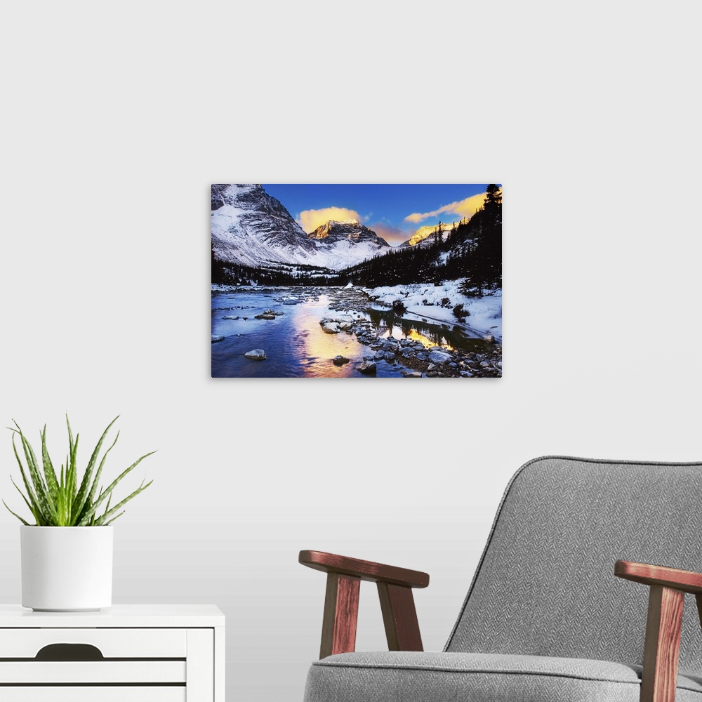 A modern room featuring Mountains In The Winter