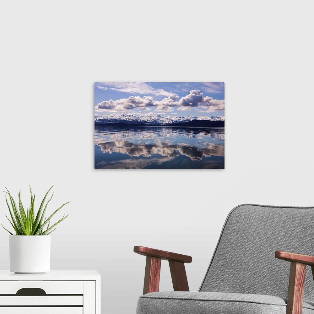 A modern room featuring Scenic View Of The Chilkat Mountains Reflecting In Lynn Canal, Juneau, Alaska