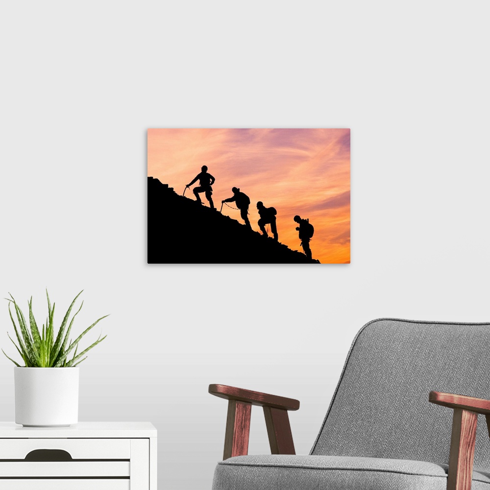 A modern room featuring Silhouette Of Four Mountian Climbers As They Ascend Mount Ascension Before Sunrise Lost Lake Sewa...