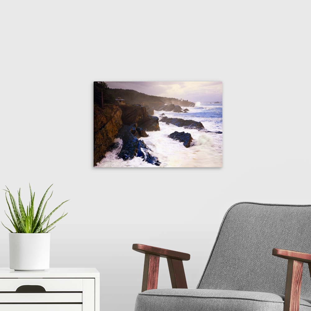 A modern room featuring Winter Storm At Shore Acres State Park; Oregon Coast, Oregon, USA