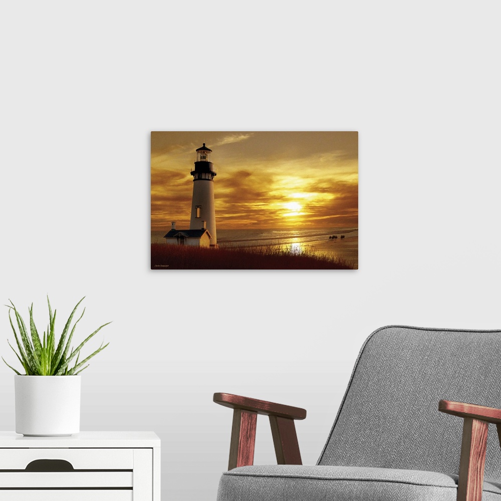A modern room featuring Lighthouse at Sunset