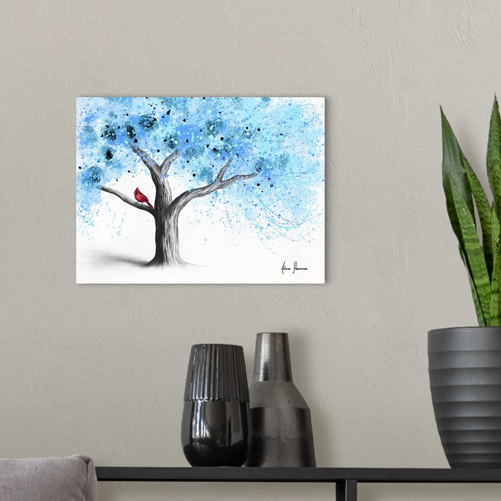 A modern room featuring Cardinal In A Snow Tree