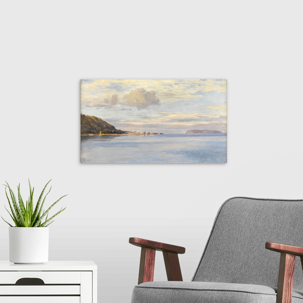 A modern room featuring Appledore, High Tide, oil on canvas.
