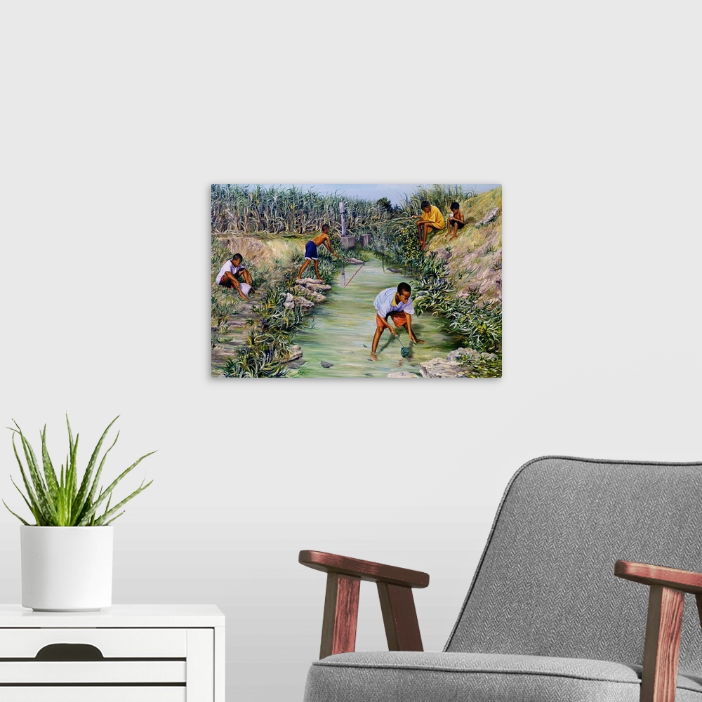 Fishing | Large Floating Frame Canvas Wall Art | Great Big Canvas