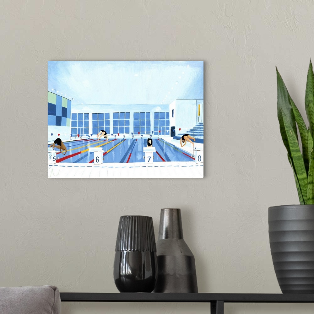 A modern room featuring Lewisham Pool, 2015, oil on paper.  By Grace Helmer.