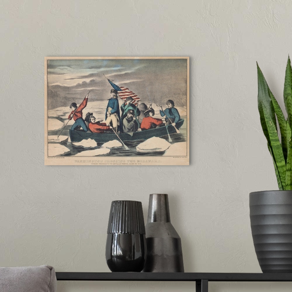 A modern room featuring Washington Crossing the Delaware on the Evening Previous to the Battle of Trenton, December 5th 1...