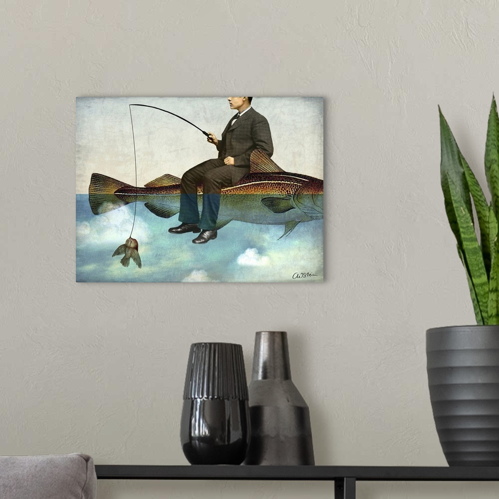 Sky Fishing | Large Solid-Faced Canvas Wall Art Print | Great Big Canvas