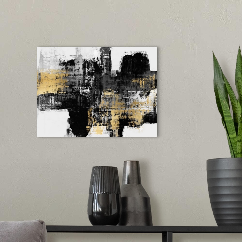 A modern room featuring Big Black Gold Abstract