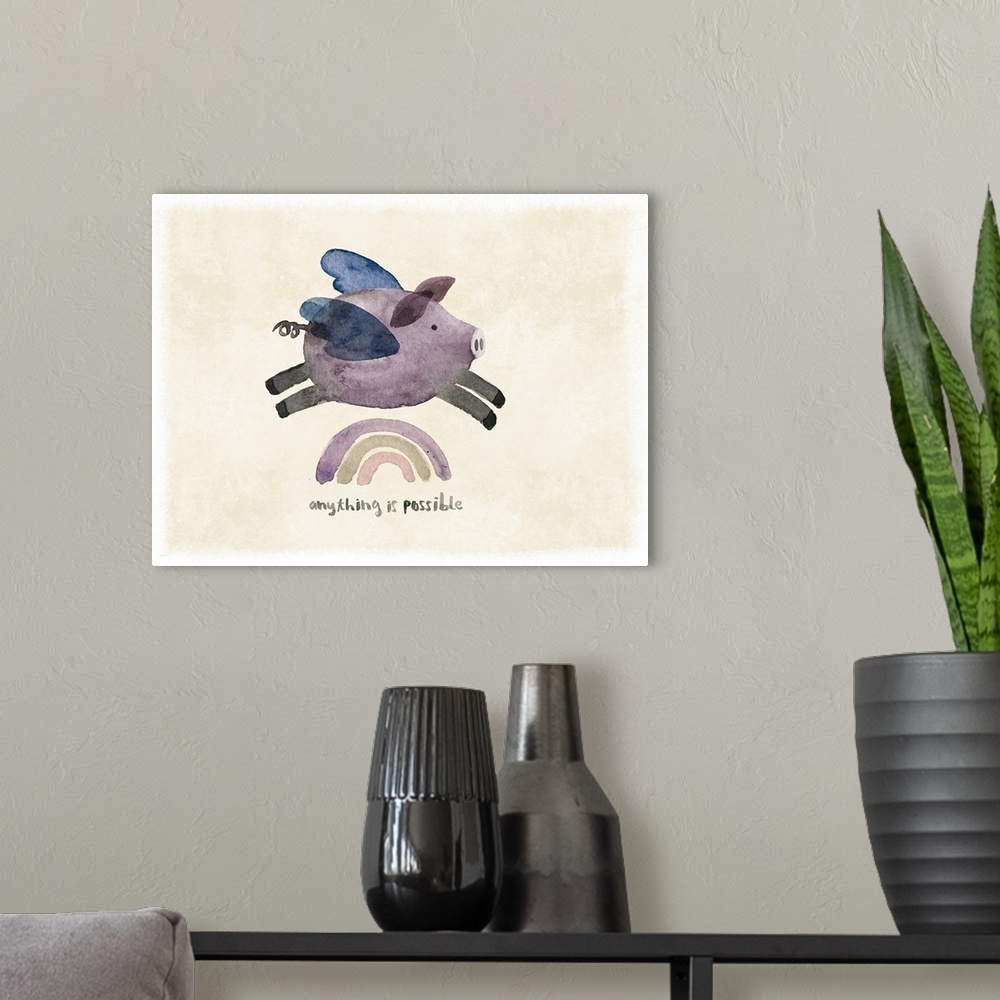 A modern room featuring Whimsy abounds in this sweet depiction for a flying pig.