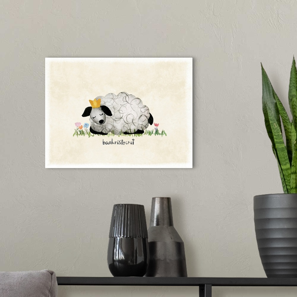 A modern room featuring Whimsy abounds in this sweet depiction for a royal sheep.