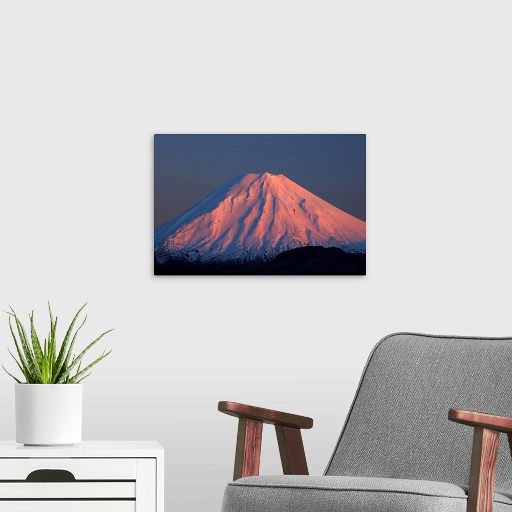 A modern room featuring Alpenglow on Mt. Ngauruhoe at dawn, Tongariro National Park, Central Plateau, North Island, New Z...