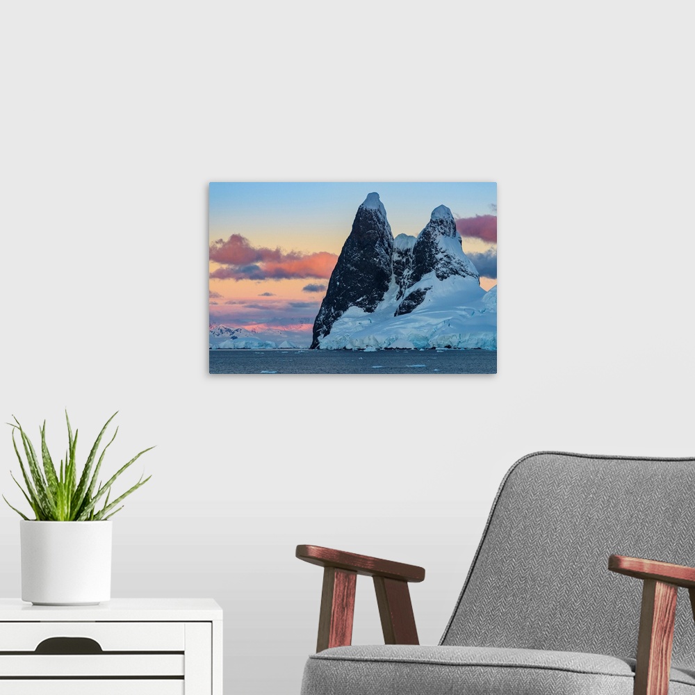 A modern room featuring Antarctic Peninsula, Antarctica, Lemaire Channel. Una Peaks at sunset.