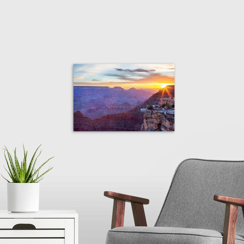 A modern room featuring Arizona, Grand Canyon National Park, South Rim, Mather Point, Sunrise.