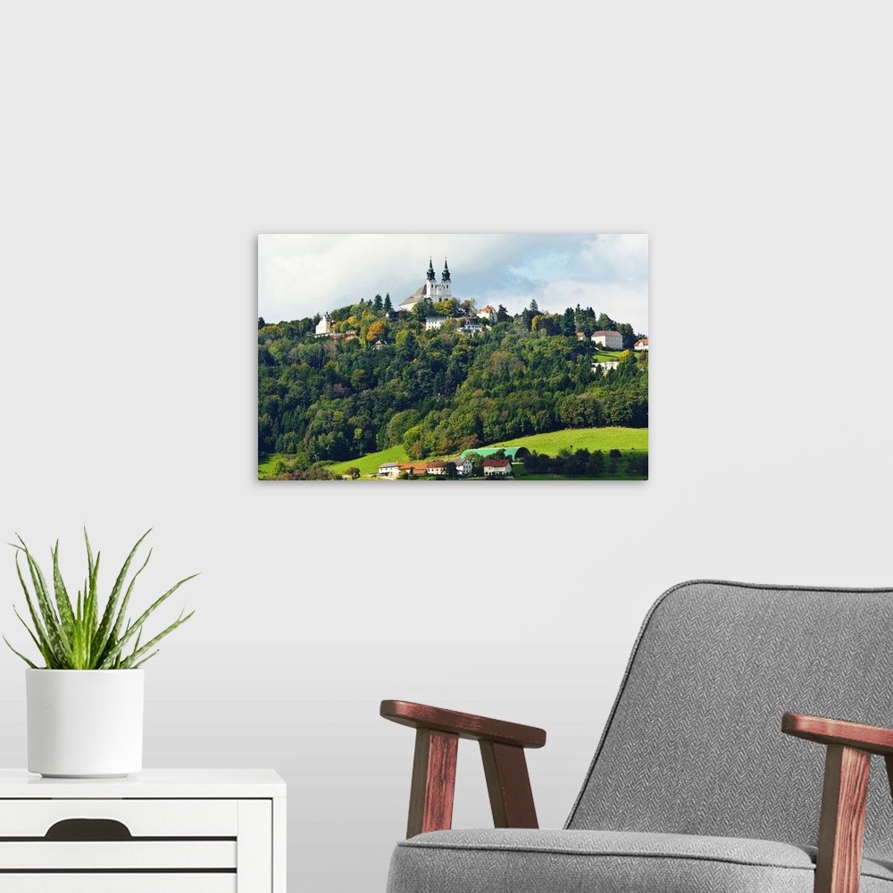 A modern room featuring Europe, Austria, Linz.  The P..stlingberg Church overlooks the Austrian city of Linz. Visible fro...