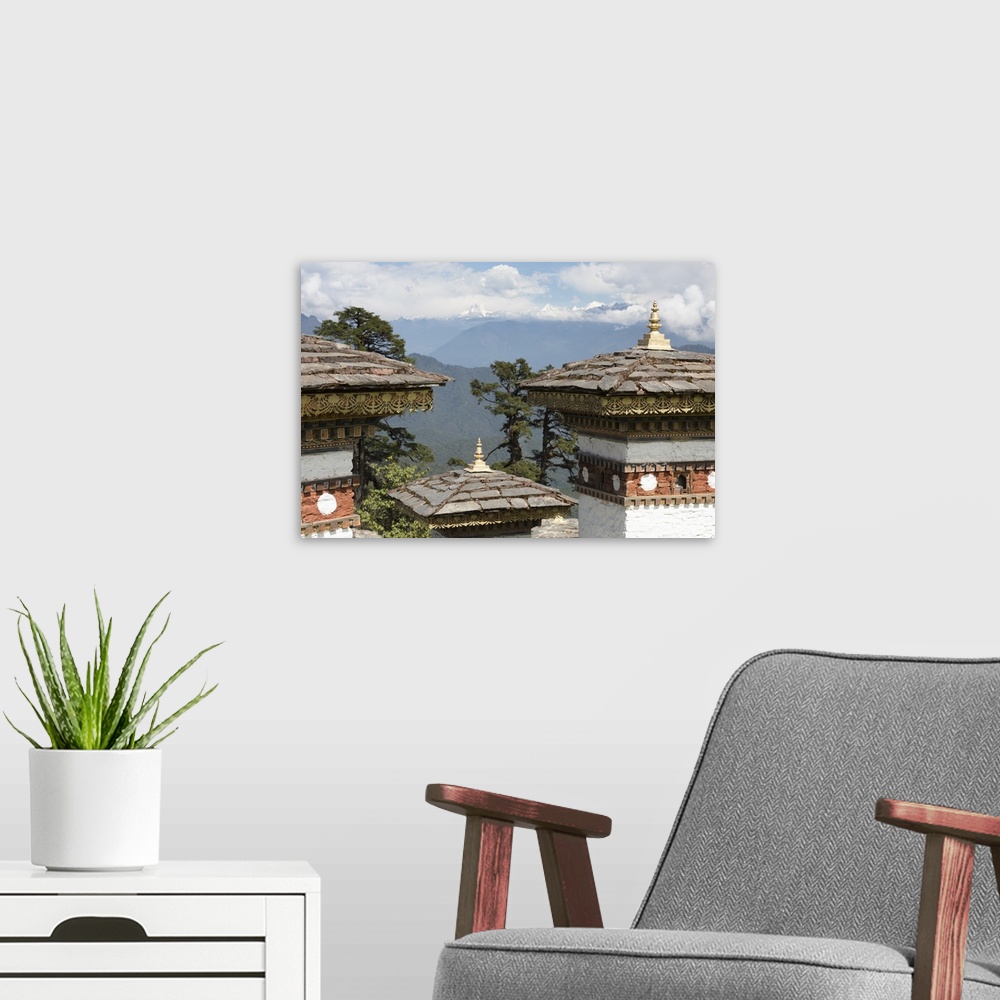A modern room featuring Asia, Bhutan. Druk Wangyal Chortens at Dorchala Pass.