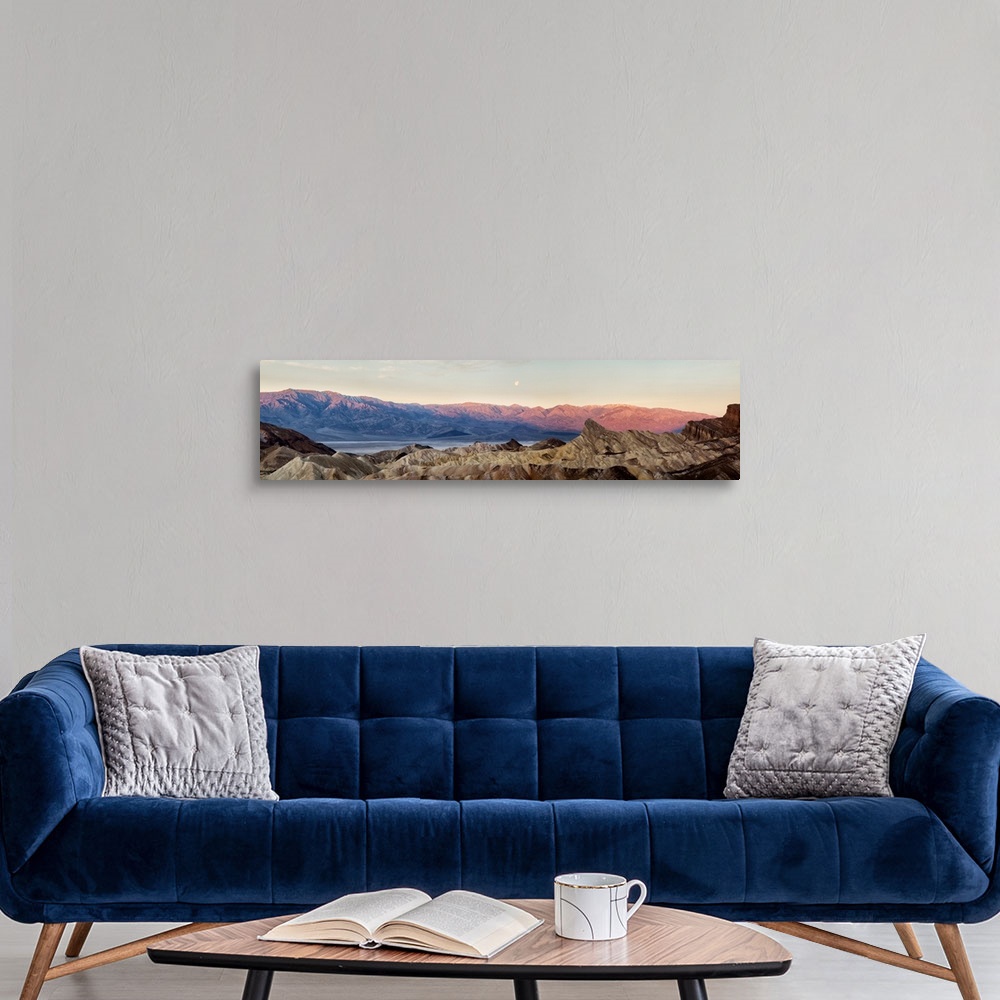 A modern room featuring USA, California, Death Valley National Park, Panoramic view of moon setting at sunrise over Panam...