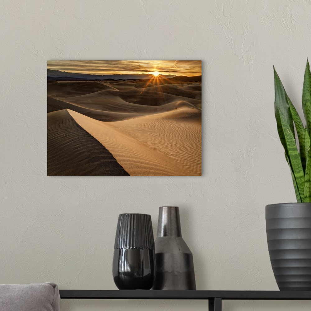 A modern room featuring USA, California, Death Valley National Park, Sunrise over Mesquite Flat Dunes