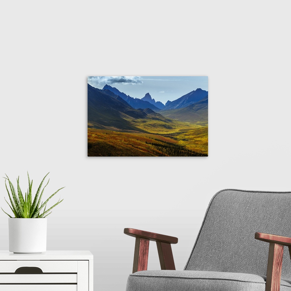 A modern room featuring Canada, Yukon, Tombstone Territorial Park, Fall color and mountain valley views.