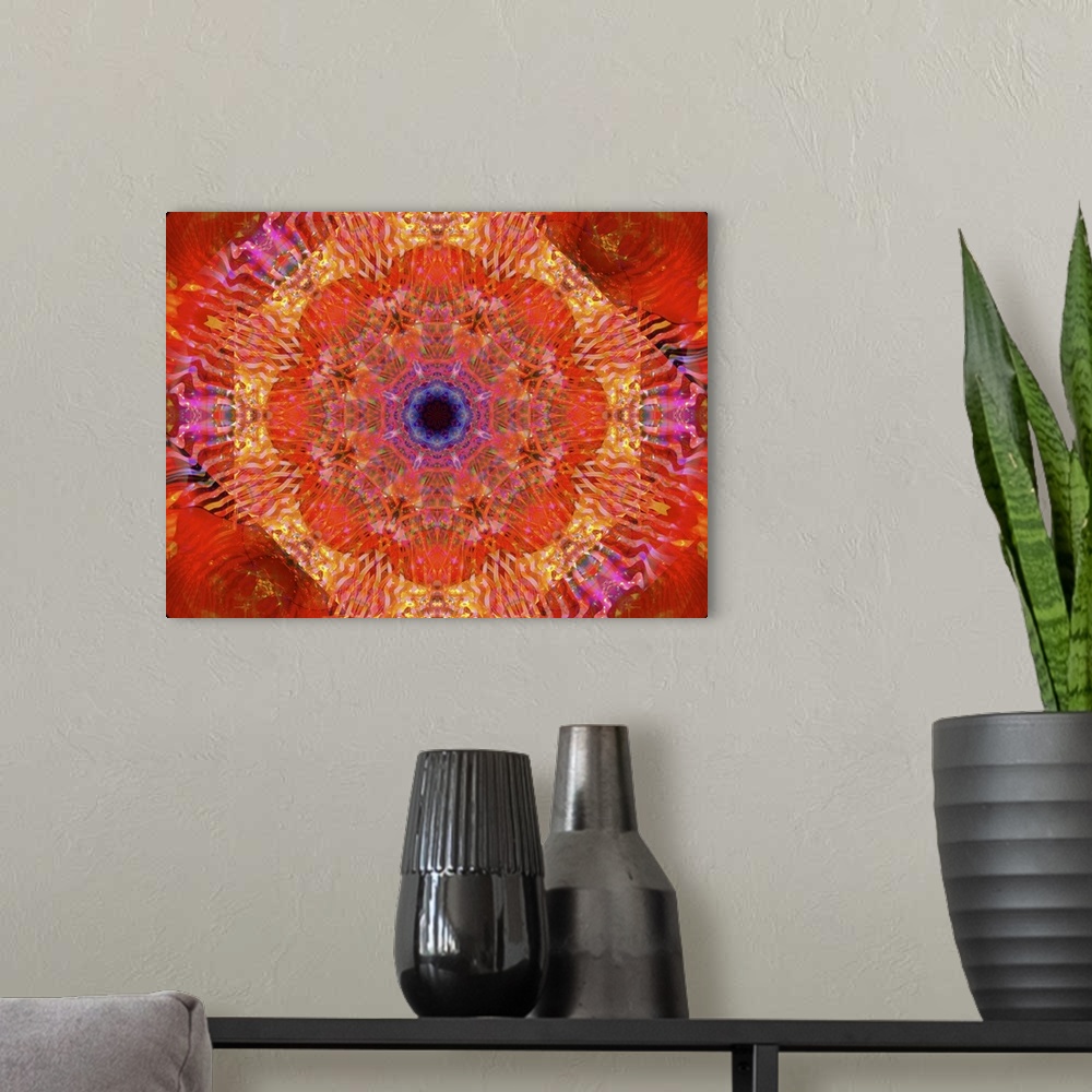 A modern room featuring Colorful Kaleidoscope - Red And Orange