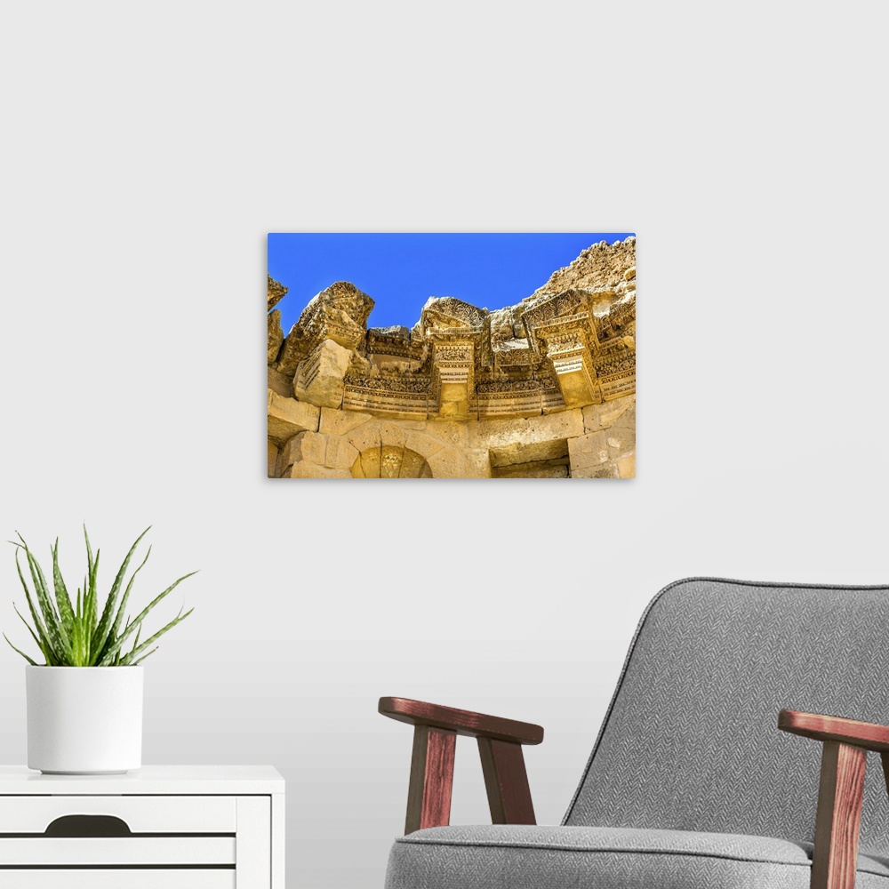 A modern room featuring Decorations Nymphaeum Public Fountain Ancient Roman City Jerash Jordan. Jerash came to power 300 ...