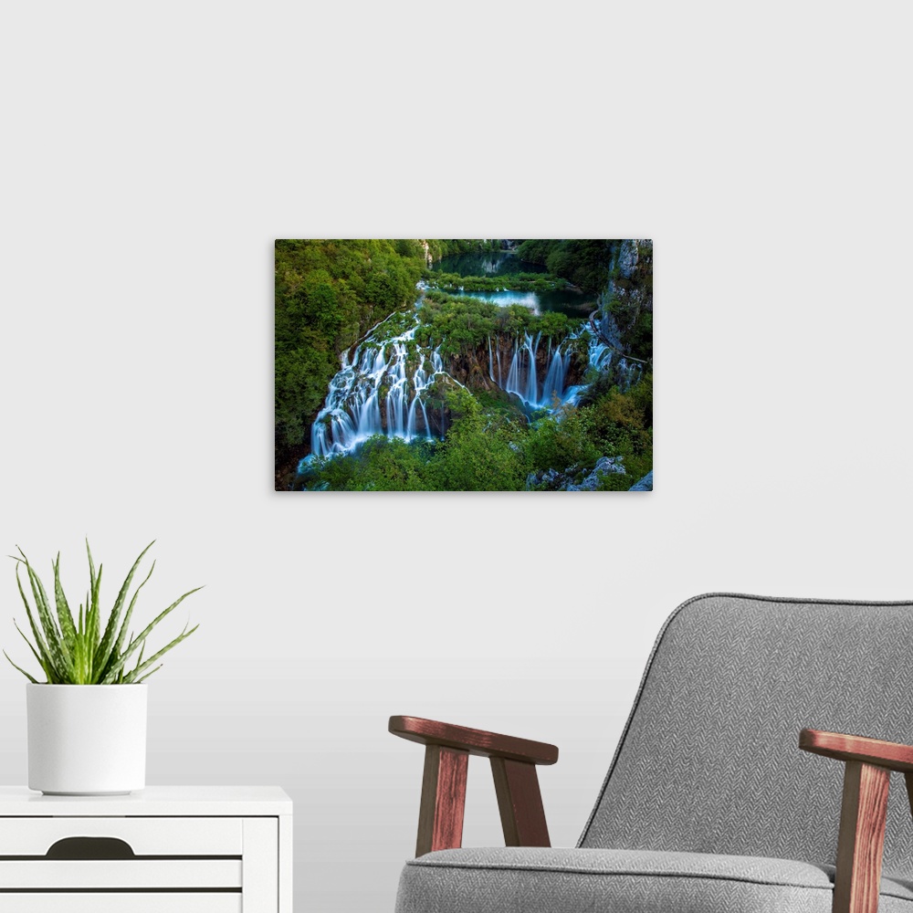 A modern room featuring Europe, Croatia, Plitvice Lakes National Park. Waterfall landscape.