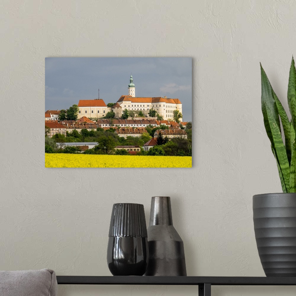 A modern room featuring Europe, Czech Republic, South Moravia, Mikulov.  Mikulov (Nikolsburg) Castle and old town centre.