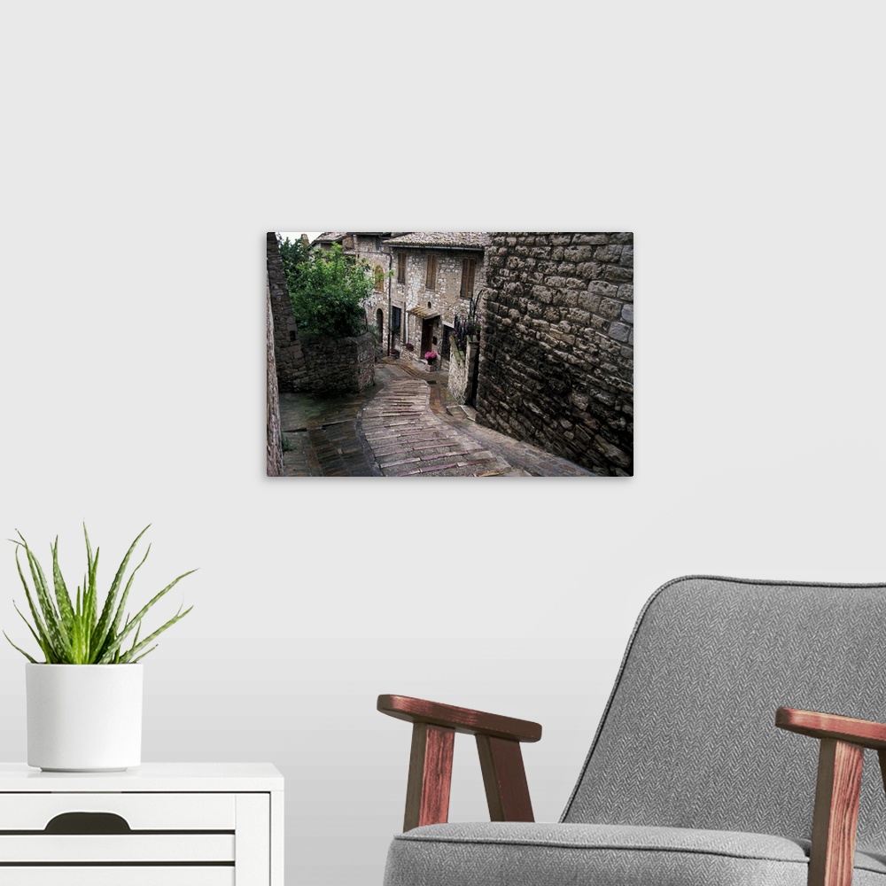 A modern room featuring Europe, Italy, Umbria, Assisi. Steep medieval walkway.