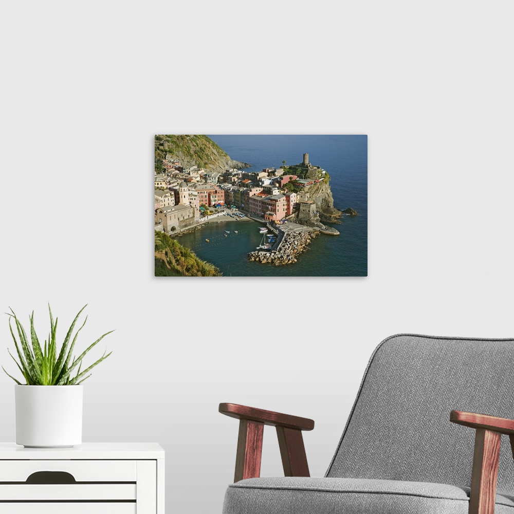 A modern room featuring Europe, Italy, Vernazza. Overview of town and ocean.