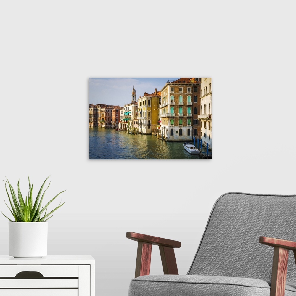A modern room featuring Evening light on the Grand Canal, Venice, Veneto, Italy.