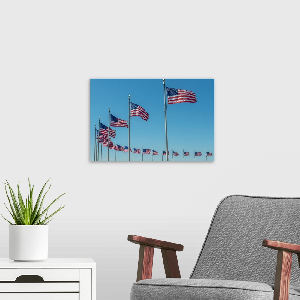 A modern room featuring flags by Washington Monument, Washington, DC, USA