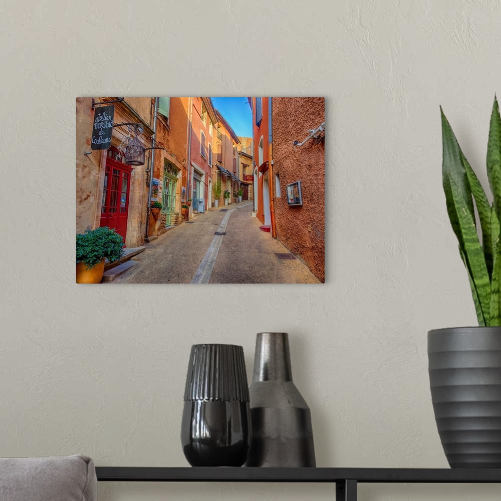 A modern room featuring France, Provence, Roussillon, Town scenes of colorful French Hillside town.