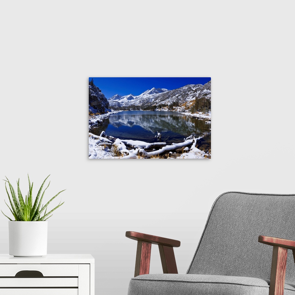 A modern room featuring Fresh snow on Mount Abbot from Long Lake, John Muir Wilderness, Sierra Nevada Mountains, Californ...
