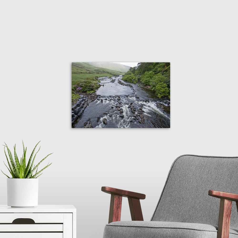 A modern room featuring Aasleagh Falls, County Mayo, Ireland, stream, water