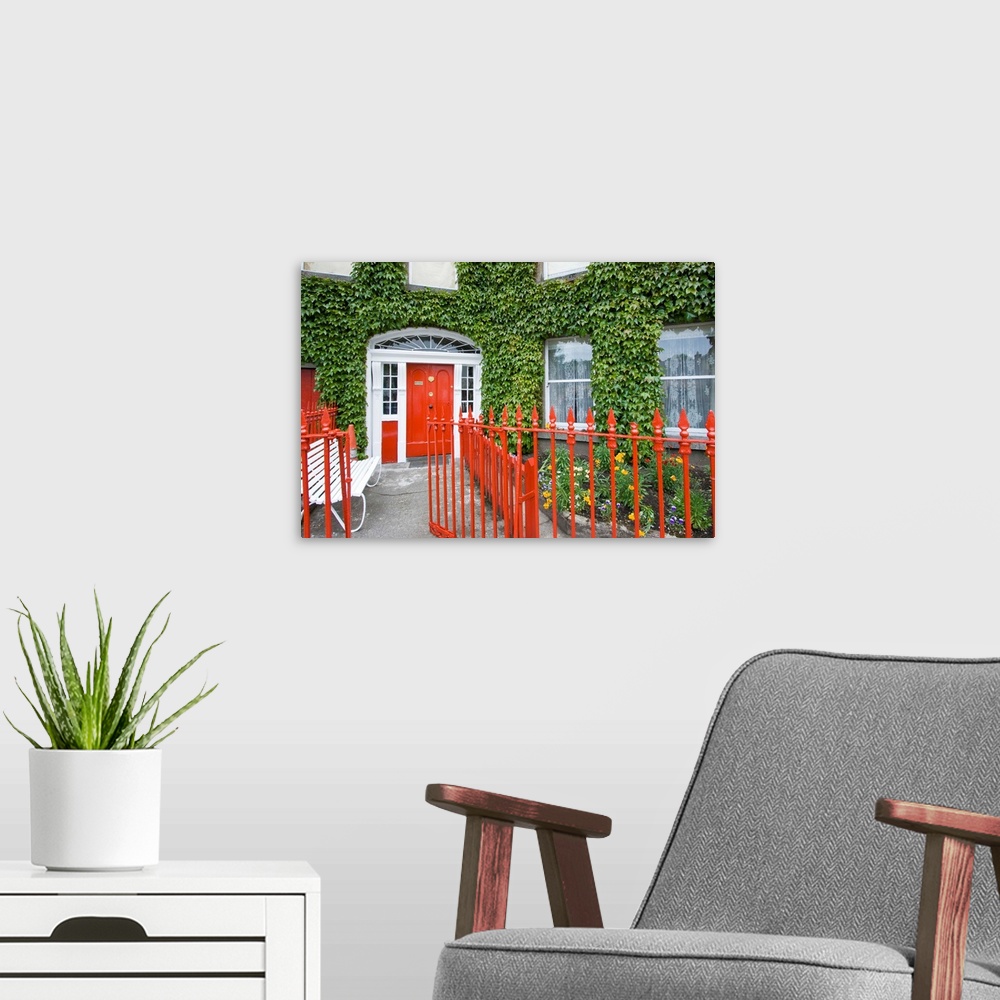 A modern room featuring County Mayo, Ireland, Westport, red, door, fence, ivy