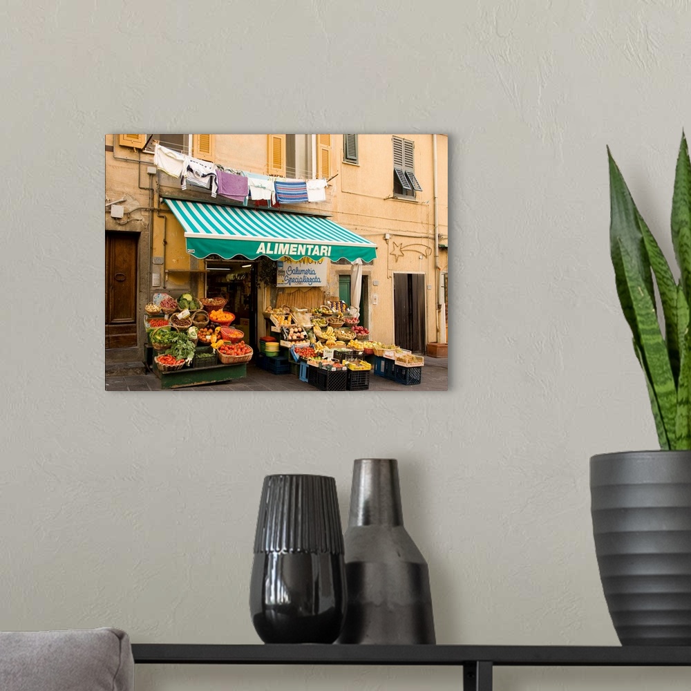 A modern room featuring Europe, Italy, Cinque Terre, Riomaggiore. A typical small grocery store.