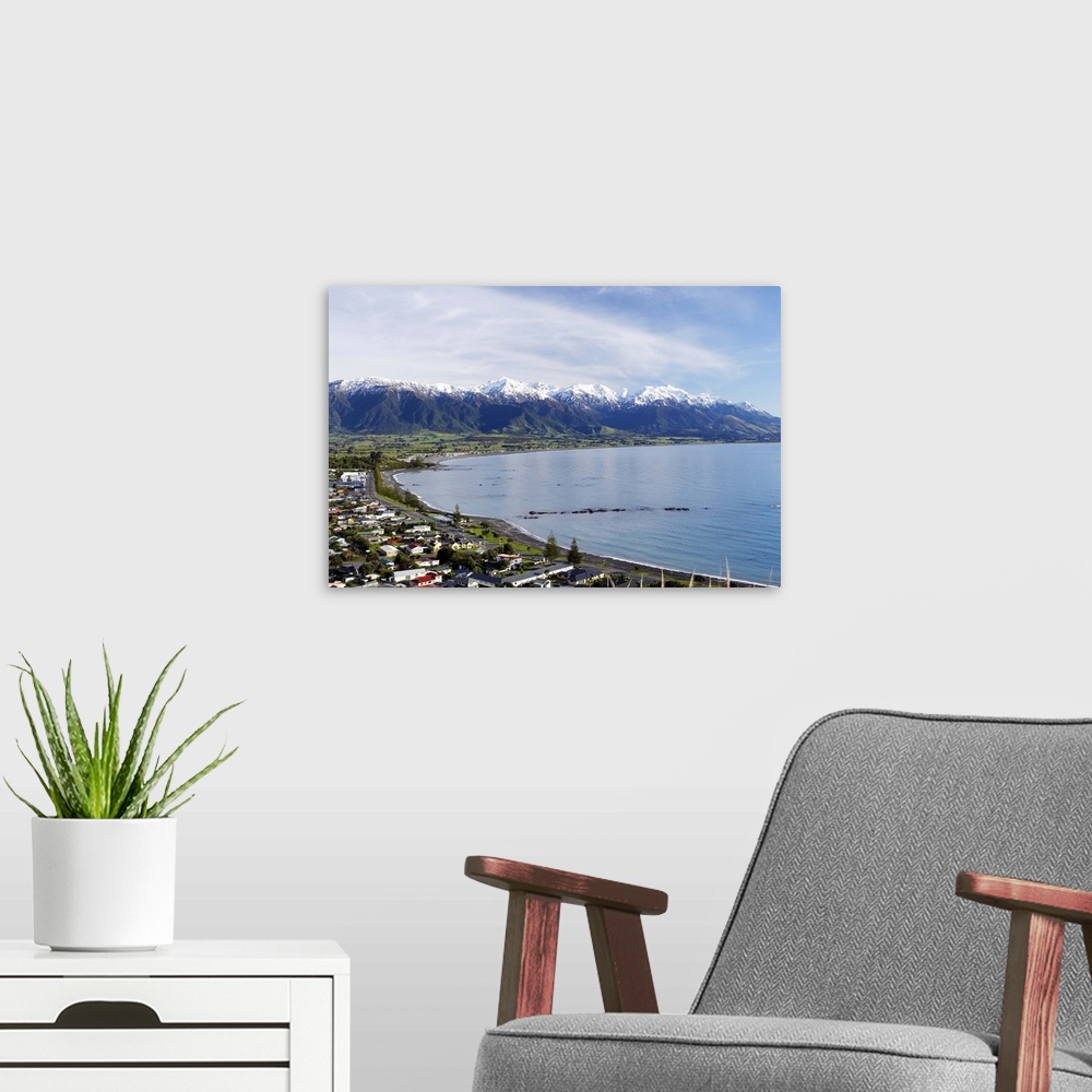 A modern room featuring Kaikoura Township and Seaward Kaikoura Ranges, Marlborough, South Island, New Zealand
