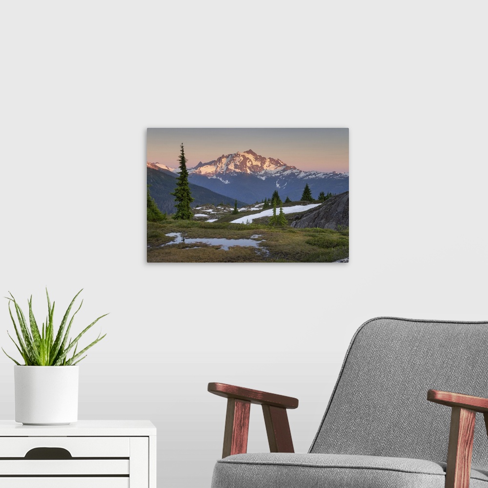 A modern room featuring Mount Shuksan, North Cascades