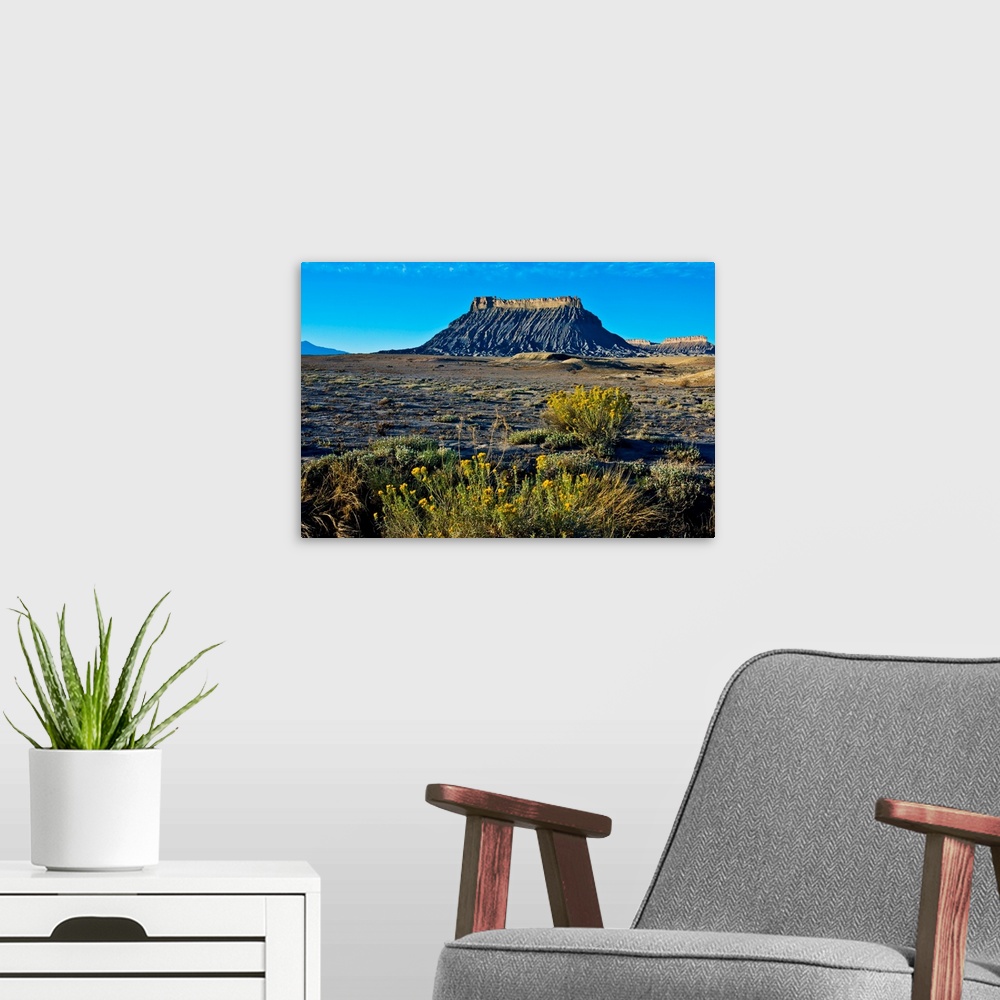 A modern room featuring North America, USA, Utah, Caineville, Factory Butte from Coal Mine Road