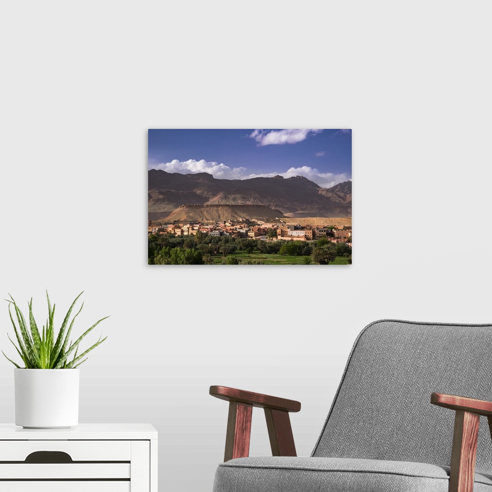 A modern room featuring Africa, Morocco. The oasis city of Tinerhir sits beneath foothills of the Atlas mountains.