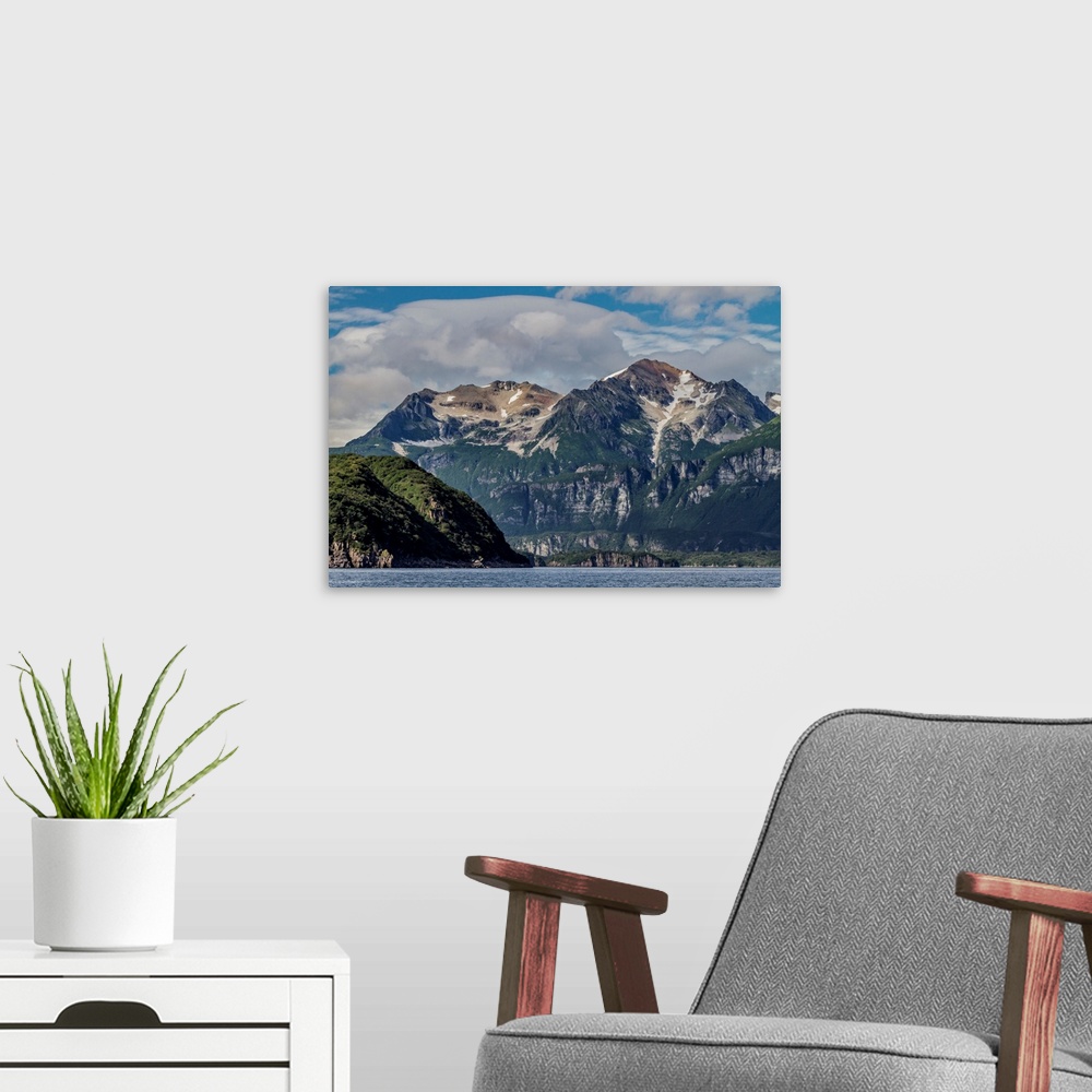 A modern room featuring North America, USA, Alaska, Katmai National Park. Scenic landscape in Amalik Bay illustrating sno...