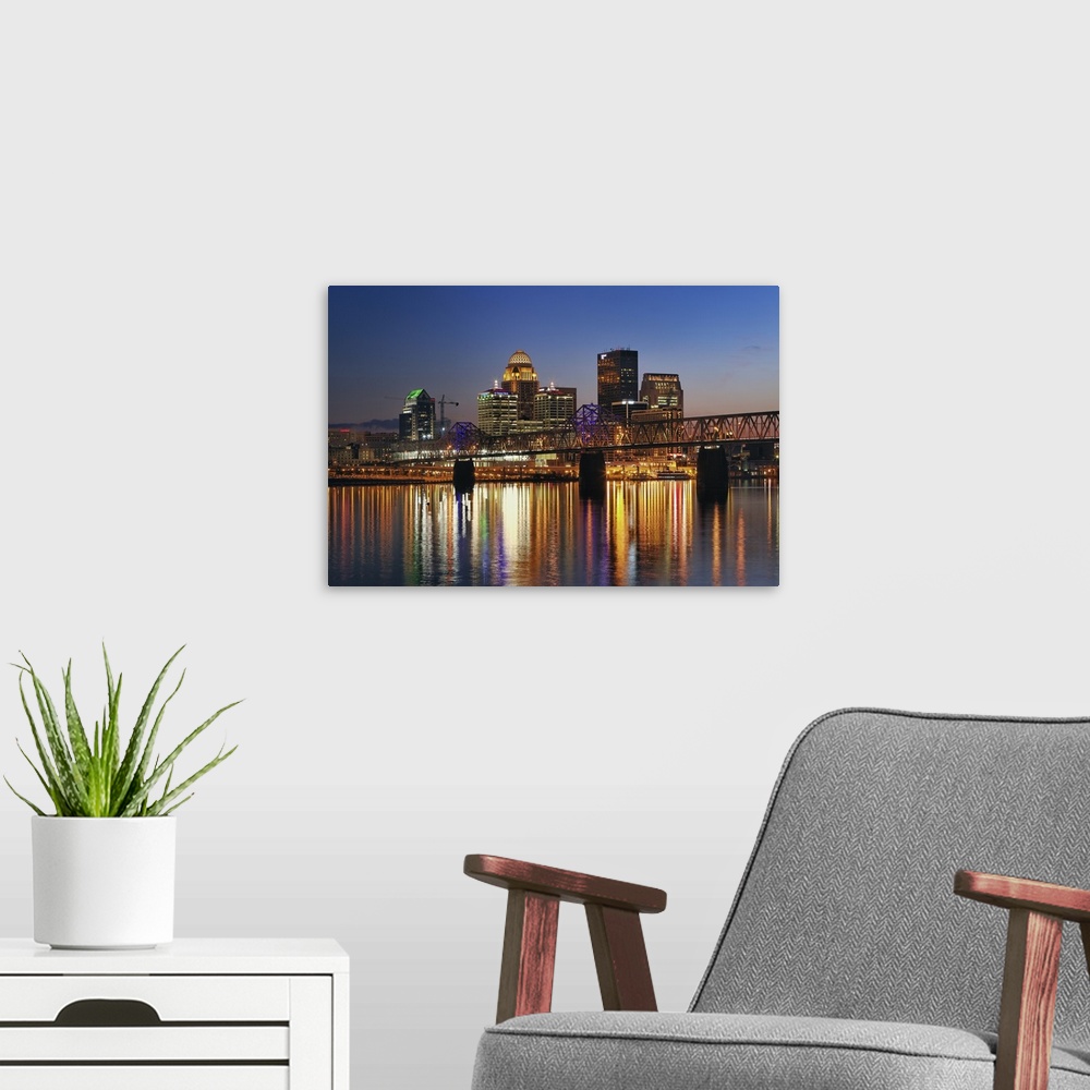 Louisville Kentucky Art Poster Print, Louisville Sunset Landscape Scenery  Skyline of City, Abstract City Decoration for Bedroom and Living Room.