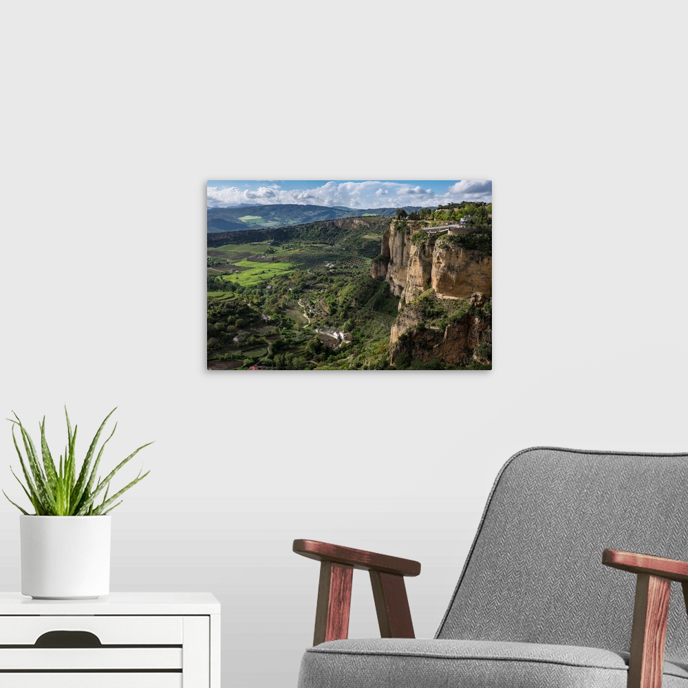 A modern room featuring Spain, Andalusia. View over the Ronda Depression, a sloping plateu below the steep limestone clif...