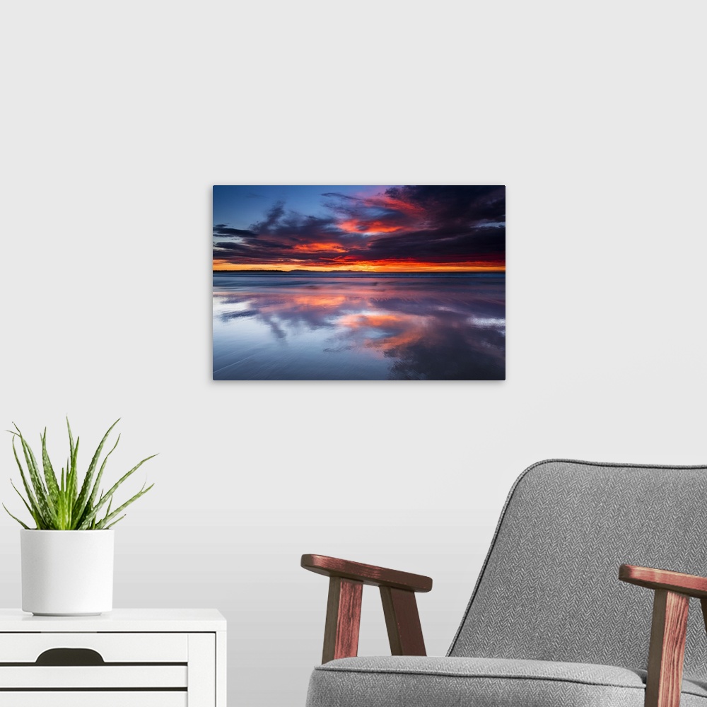 A modern room featuring Sunset over the Channel Islands from Ventura State Beach, Ventura, California USA