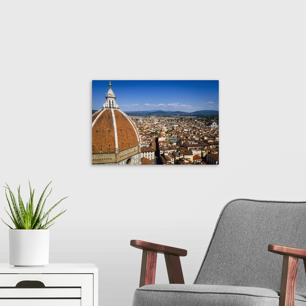 A modern room featuring The Duomo dome from Giotto's Bell Tower (Campanile di Giotto), Florence, Tuscany, Italy.