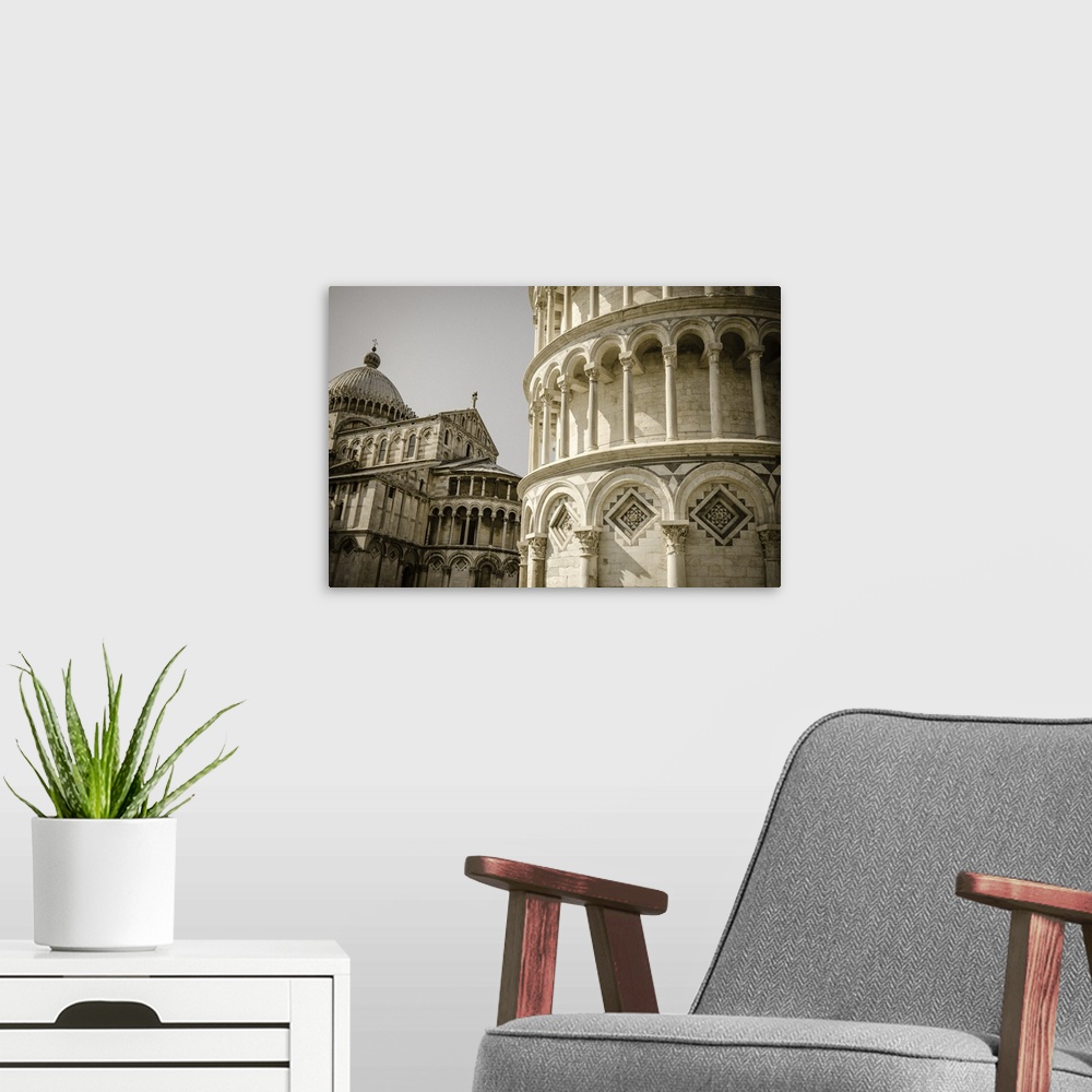 A modern room featuring The Leaning Tower and Pisa Cathedral, Pisa, Tuscany, Italy.