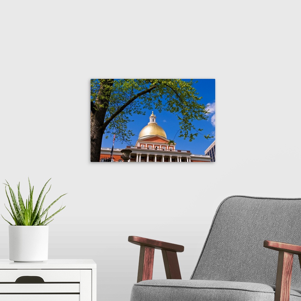 A modern room featuring The Massachusetts State House on the Freedom Trail, Boston, Massachusetts USA