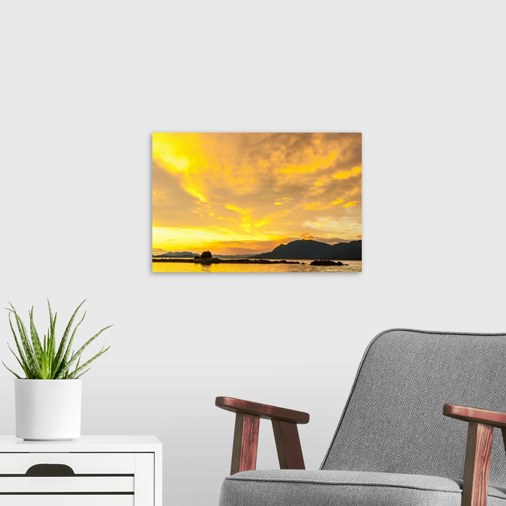 A modern room featuring USA, Alaska, Tongass National Forest. Sunset landscape.
