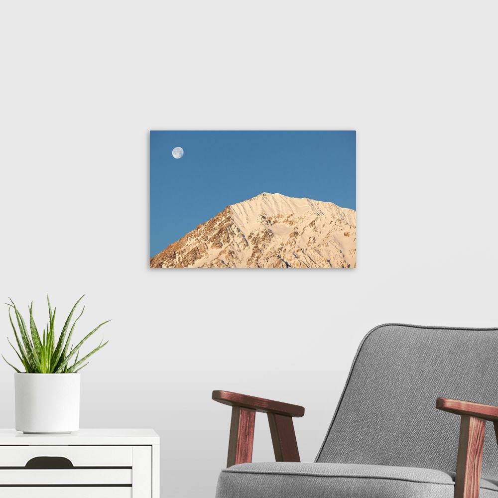 A modern room featuring USA, California, Sierra Nevada Mountains. Moonset behind Mt. Tom.
