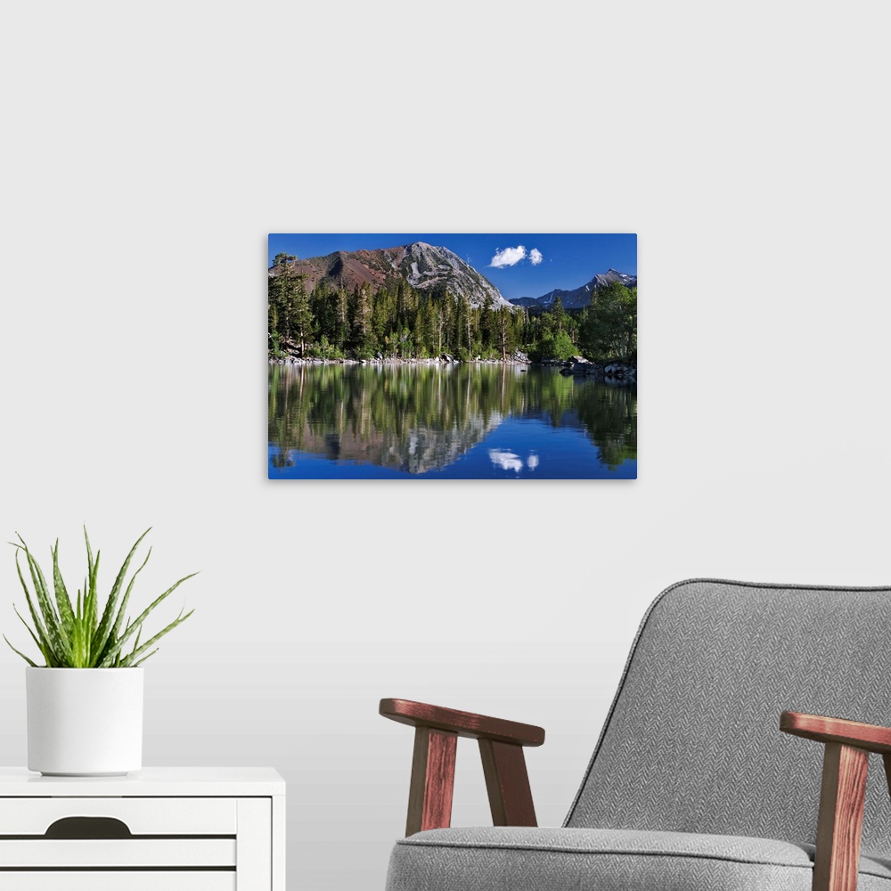 A modern room featuring USA, California, Sierra Nevada Mountains. Sherwin Lake reflects mountains.